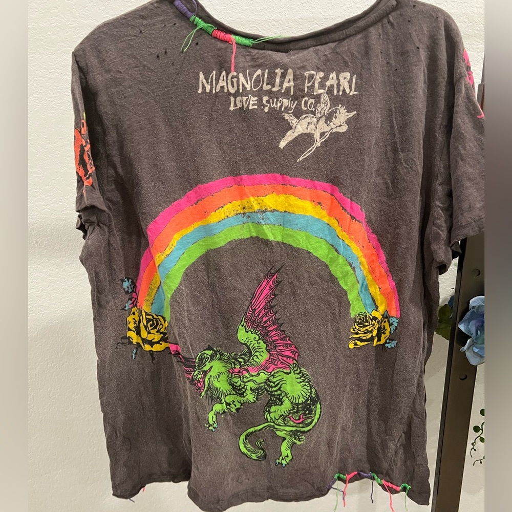 Magnolia Pearl Dragon Tee - Brown with Pink and Green ((item 15.13) - Picture 8 of 9